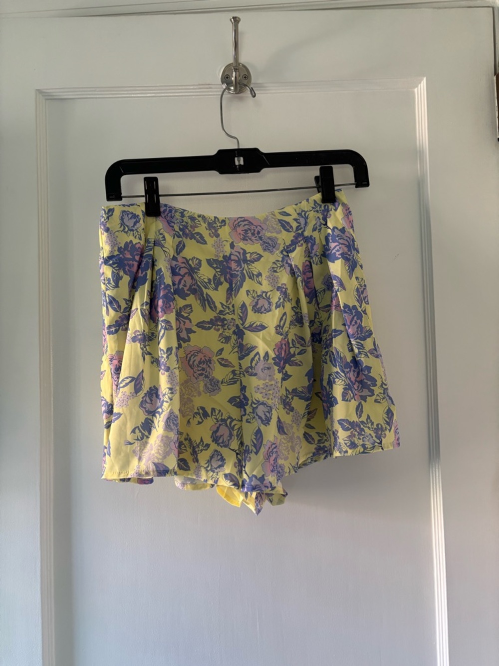 Luxxel Yellow Floral Skirt Shorts with Purple & Pink Flowers